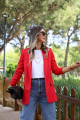 Kırmızı Kol Büzgü Detay Blazer Kırmızı Kol Büzgü Detay Blazer