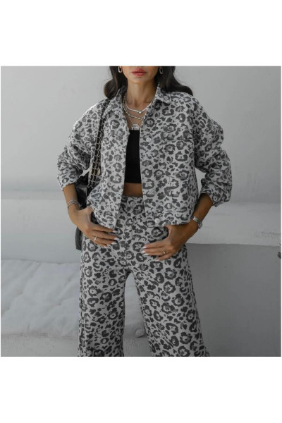 Leopar Desenli Kot Ceket Leopar Desenli Kot Ceket