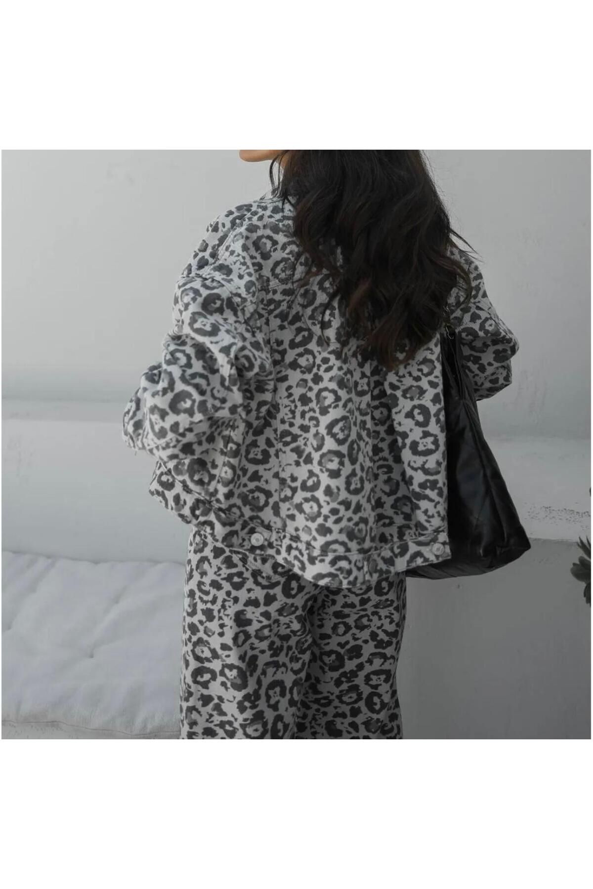 Leopar Desenli Kot Ceket Leopar Desenli Kot Ceket
