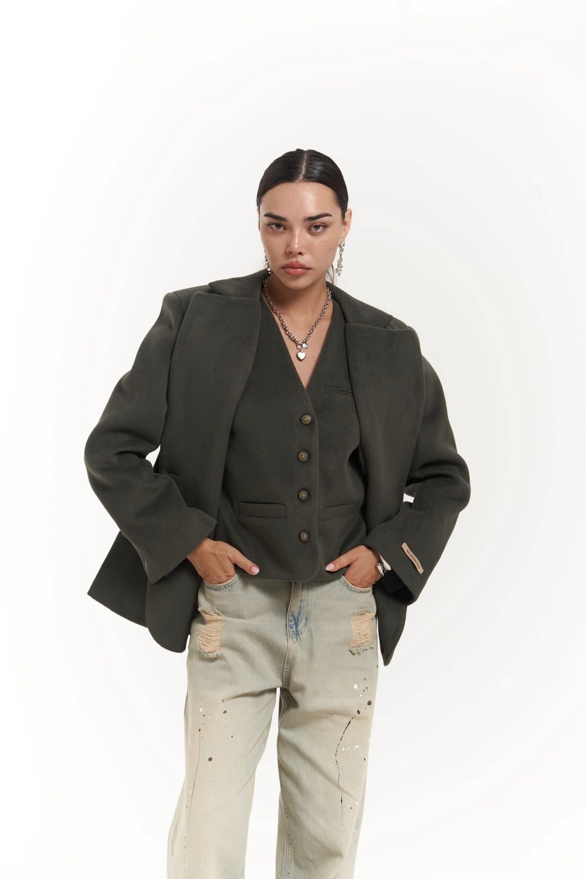 Mai Collection Armonia Yırtmaç Detaylı Petrol Mavisi Blazer Mai Collection Armonia Yırtmaç Detaylı Petrol Mavisi Blazer