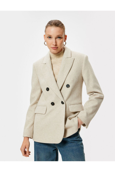 Kapaklı Cep Detaylı Uzun Kollu Kruvaze Kaşe Blazer Ceket Kapaklı Cep Detaylı Uzun Kollu Kruvaze Kaşe Blazer Ceket