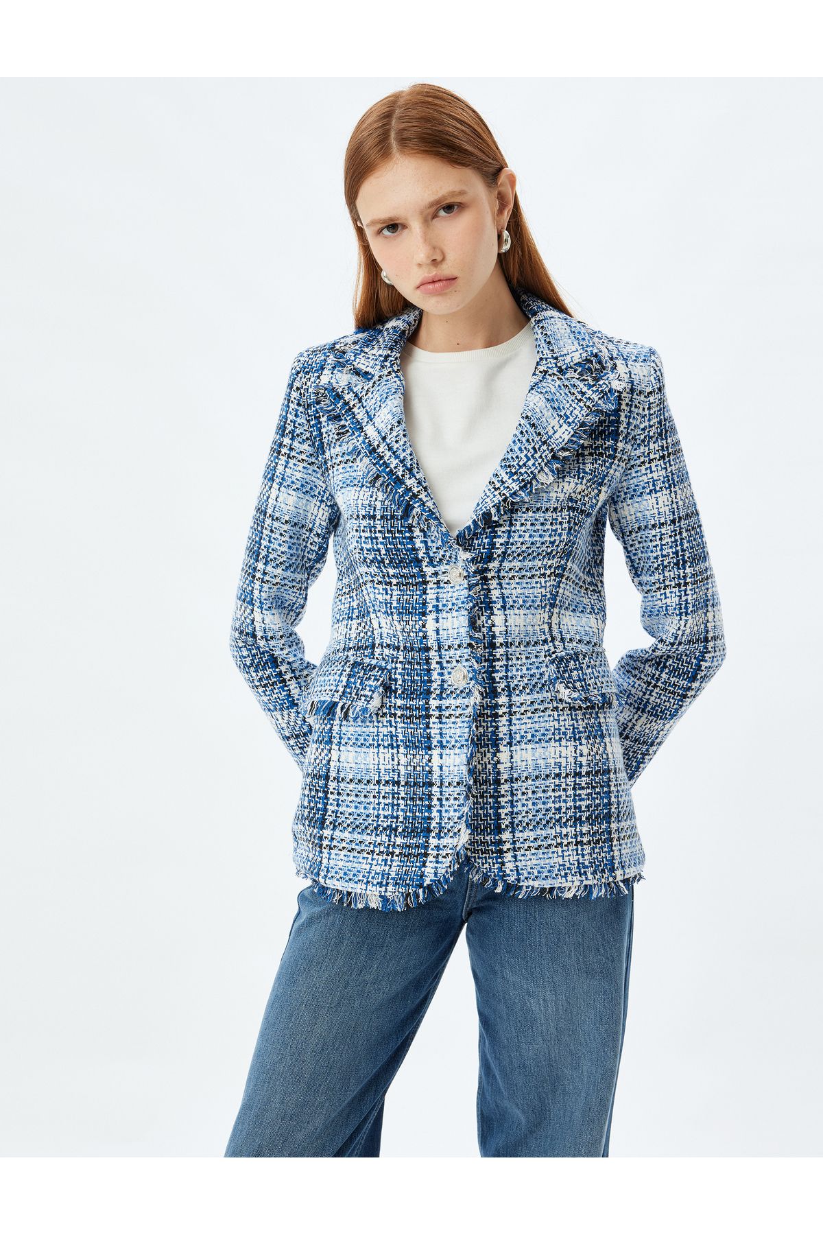 Tüvit Ceket Püsküllü Kruvaze Kapaklı Cep Detaylı Tüvit Ceket Püsküllü Kruvaze Kapaklı Cep Detaylı