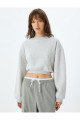 Basic Crop Sweatshirt Bisiklet Yaka Üç İplik Şardonlu