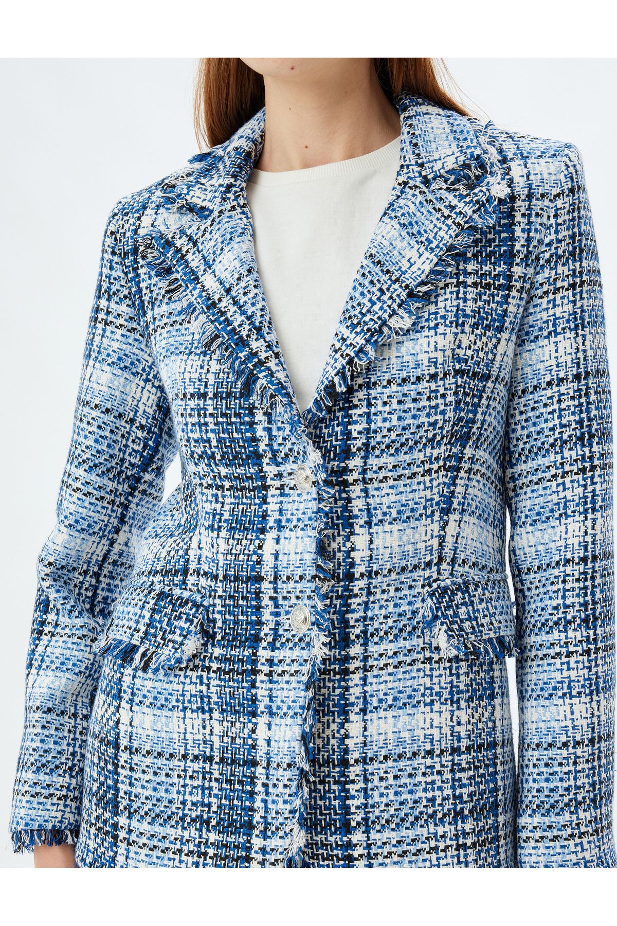 Tüvit Ceket Püsküllü Kruvaze Kapaklı Cep Detaylı Tüvit Ceket Püsküllü Kruvaze Kapaklı Cep Detaylı