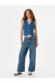 Crop Bol Paça Kot Pantolon Normal Bel Slim Fit Düğmeli - Wide Leg Crop Jean