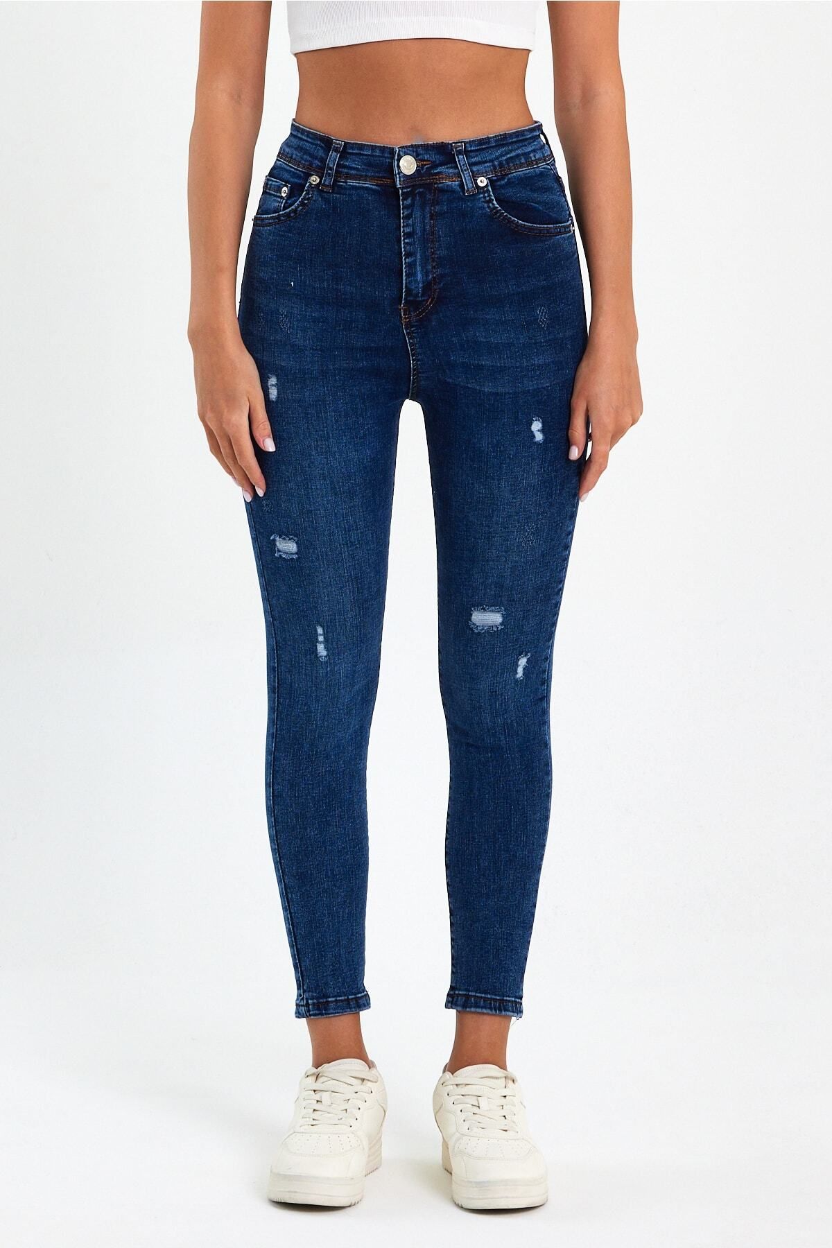 Yüksek Bel Dar Paça Power Likra Toparlayıcı Lazer Yırtık Detaylı Süper Skinny Likralı Kot Pantalon Yüksek Bel Dar Paça Power Likra Toparlayıcı Lazer Yırtık Detaylı Süper Skinny Likralı Kot Pantalon