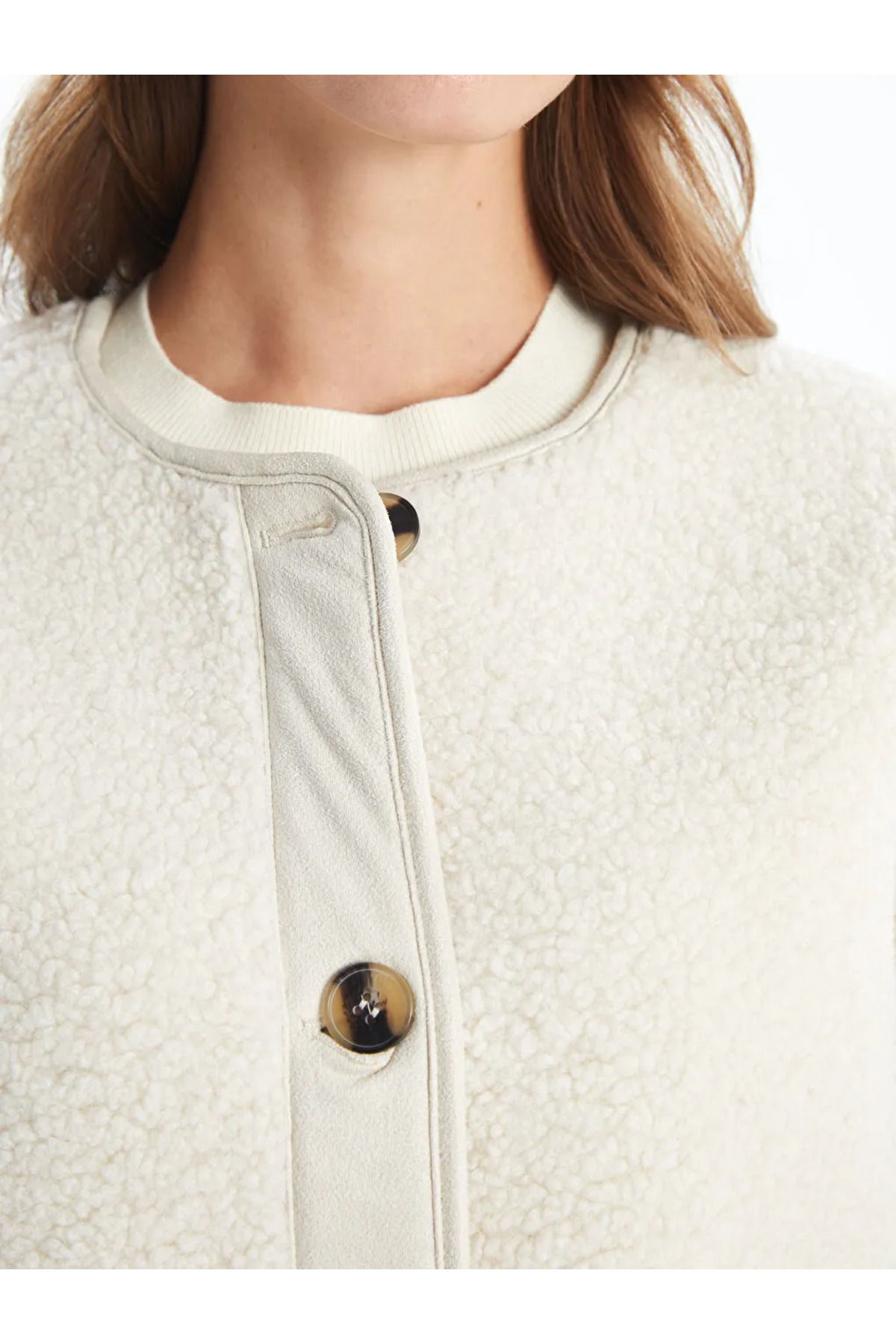 LCW Modest Bej Bisiklet Yaka Düz Oversize Kadın Teddy Mont LCW Modest Bej Bisiklet Yaka Düz Oversize Kadın Teddy Mont