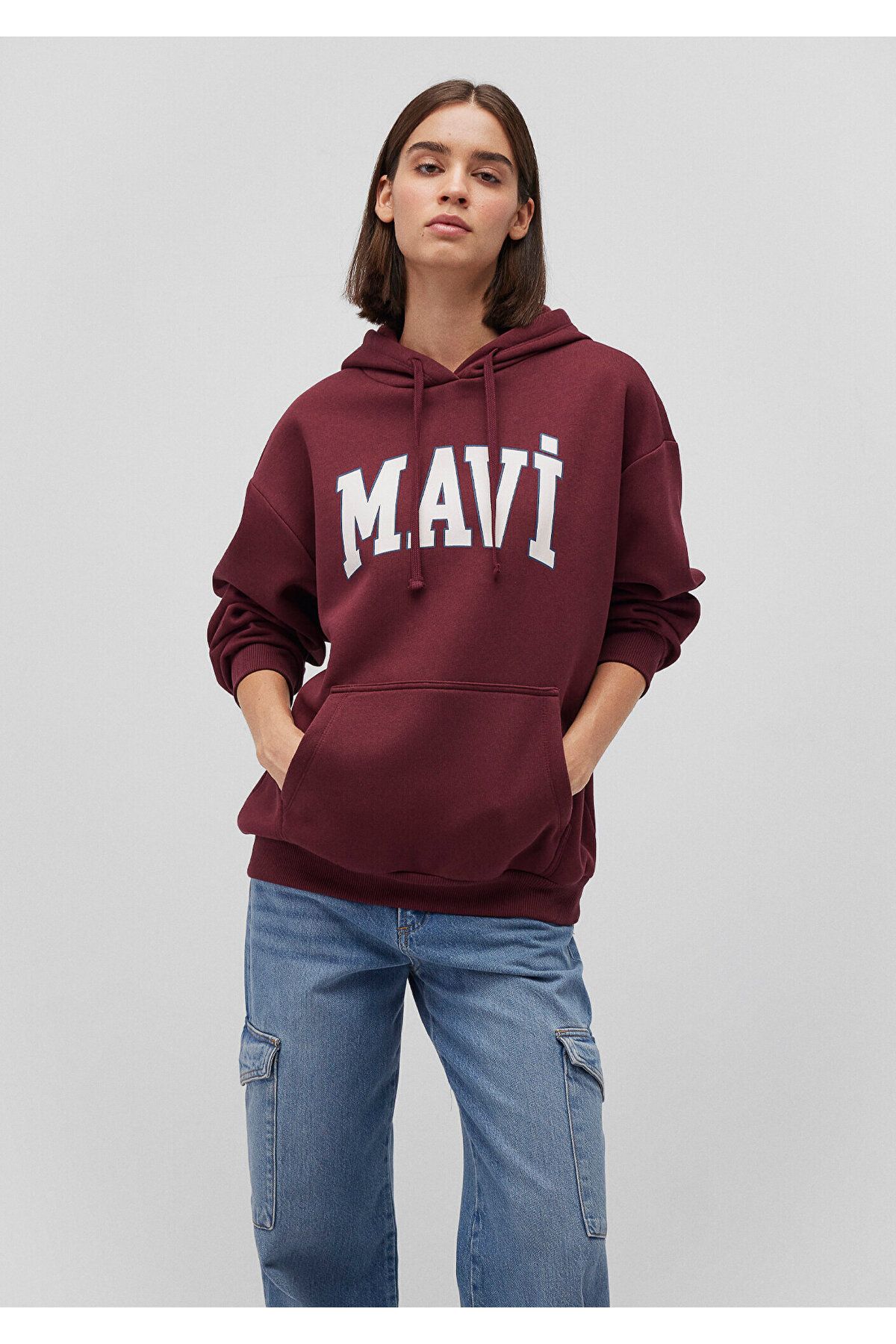 Logo Baskılı Kapüşonlu Bordo Sweatshirt 1600361-85493