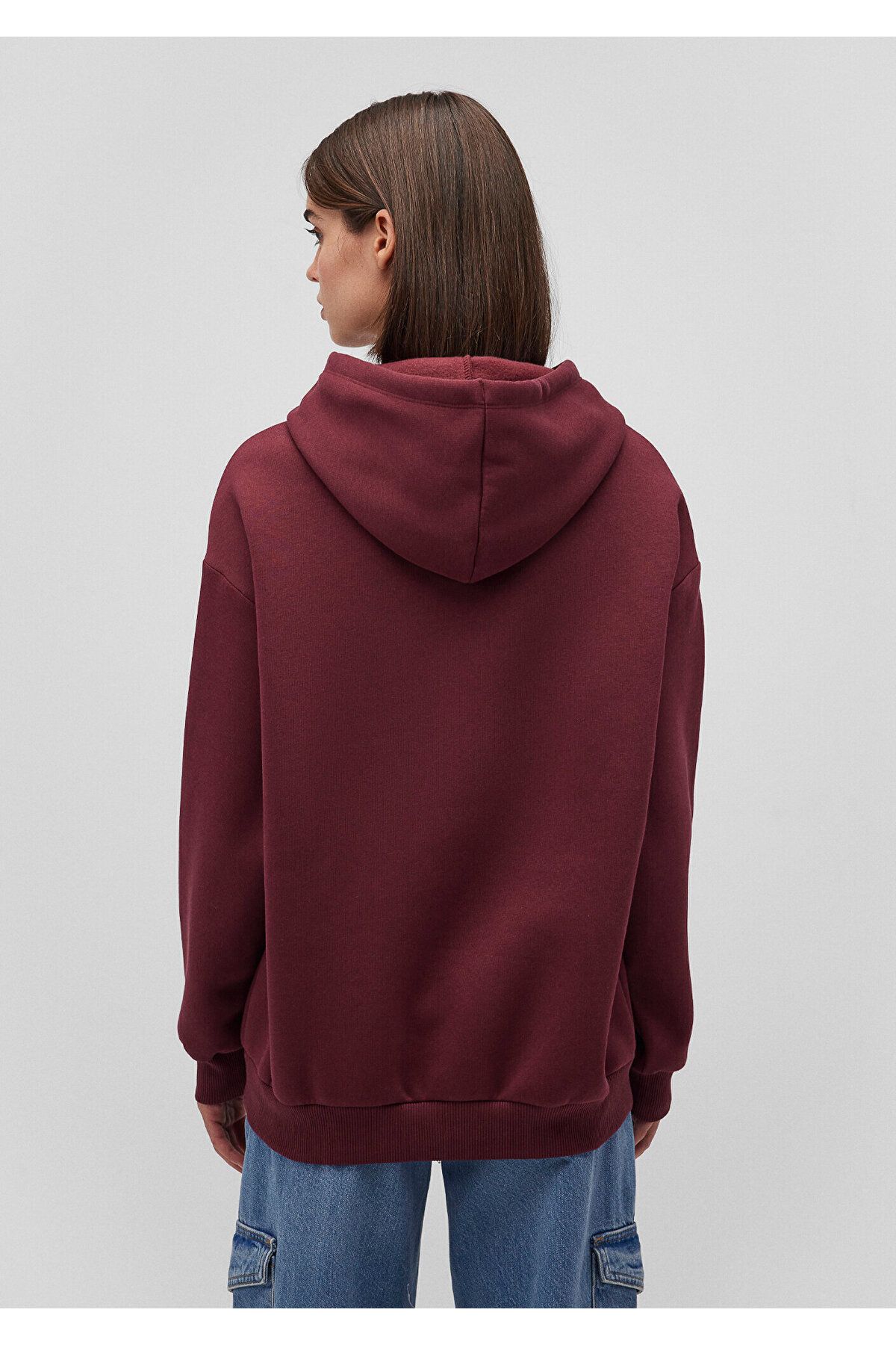 Logo Baskılı Kapüşonlu Bordo Sweatshirt 1600361-85493