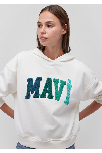 Logo Baskılı Kapüşonlu Bej Sweatshirt 1s10180-70057 Logo Baskılı Kapüşonlu Bej Sweatshirt 1s10180-70057