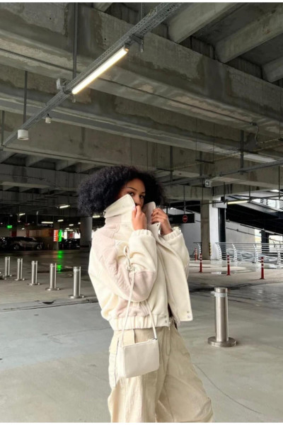 Krem  Oversize Fermuarlı Polar Mont Krem  Oversize Fermuarlı Polar Mont