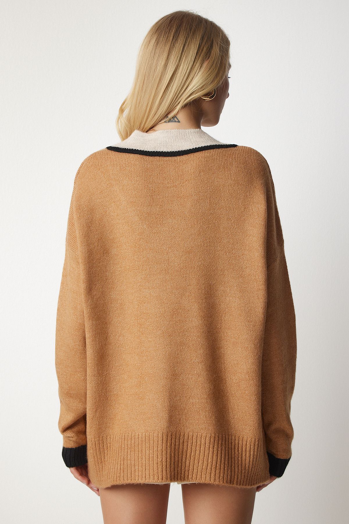V Yaka Oversize Triko Kazak BİSKÜVİ LBV0048 V Yaka Oversize Triko Kazak BİSKÜVİ LBV0048