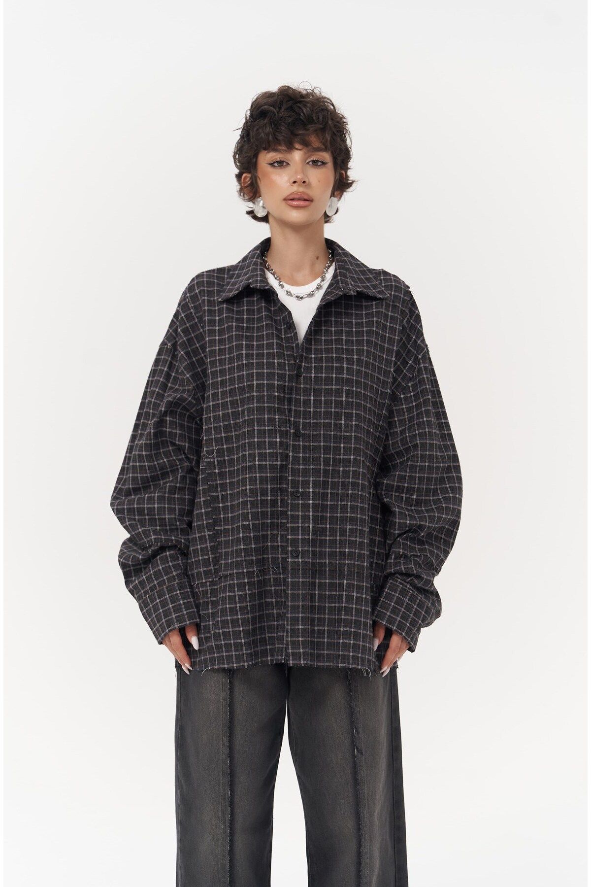 Mai Collection Roan Antrasit Oversize Unisex Gömlek Mai Collection Roan Antrasit Oversize Unisex Gömlek