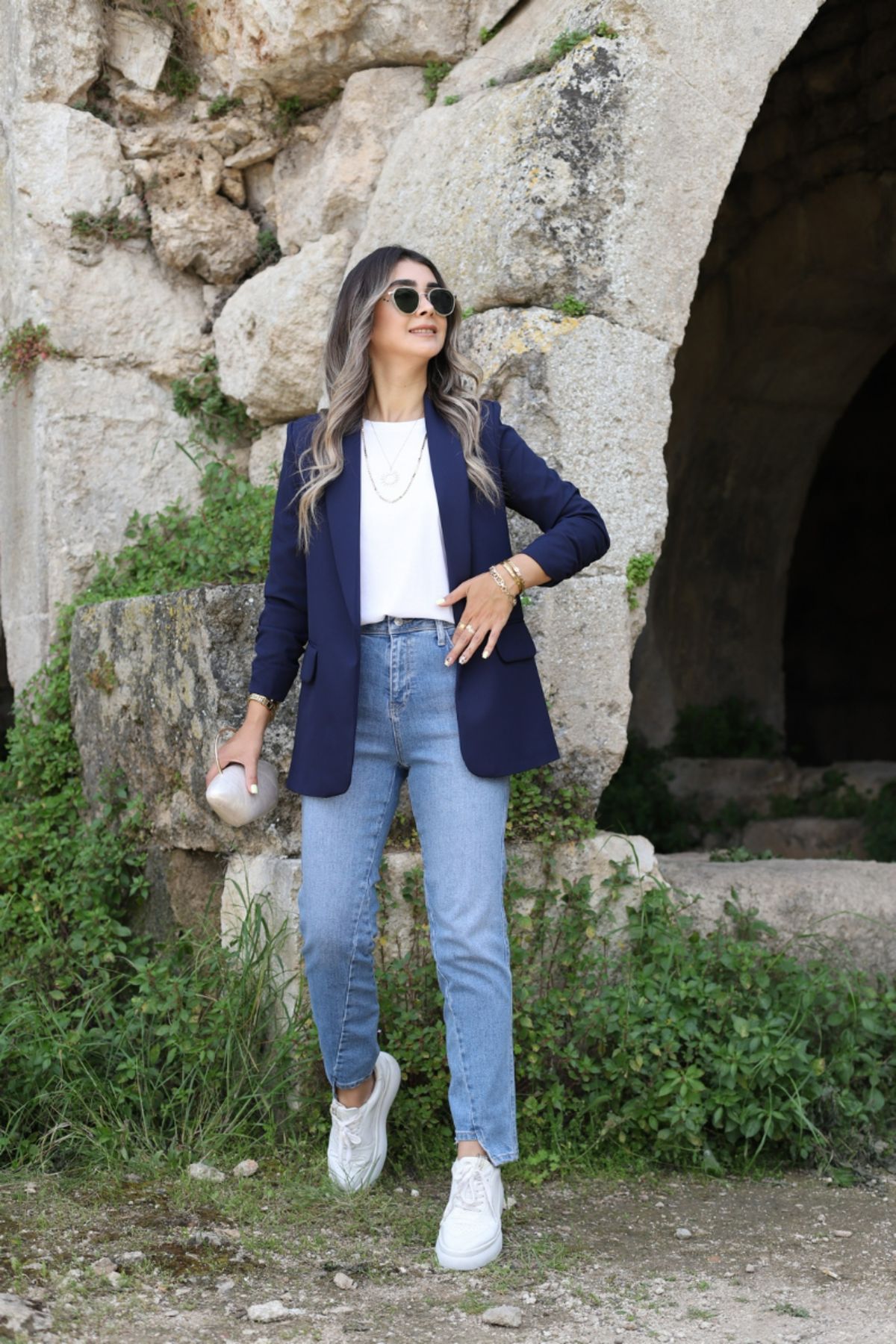 Lacivert Kol Büzgü Detay Blazer Lacivert Kol Büzgü Detay Blazer