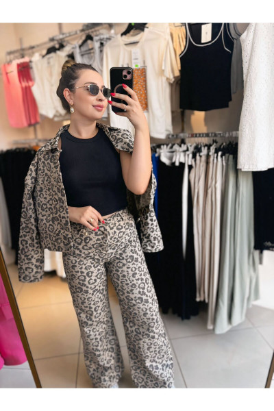 Leopar Desenli Kot Ceket Leopar Desenli Kot Ceket