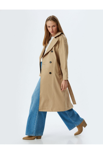 Kruvaze Düğmeli Kuşak Detaylı Cepli Uzun Oversize Trençkot Kruvaze Düğmeli Kuşak Detaylı Cepli Uzun Oversize Trençkot