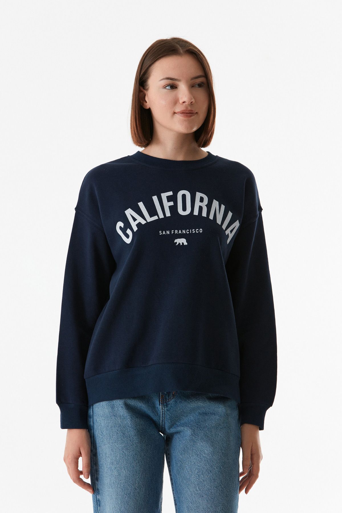 California Baskılı Bisiklet Yaka Sweatshirt