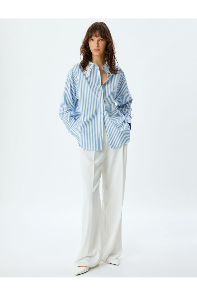 Oversize Gömlek Dantel Yaka Uzun Kollu Oversize Gömlek Dantel Yaka Uzun Kollu