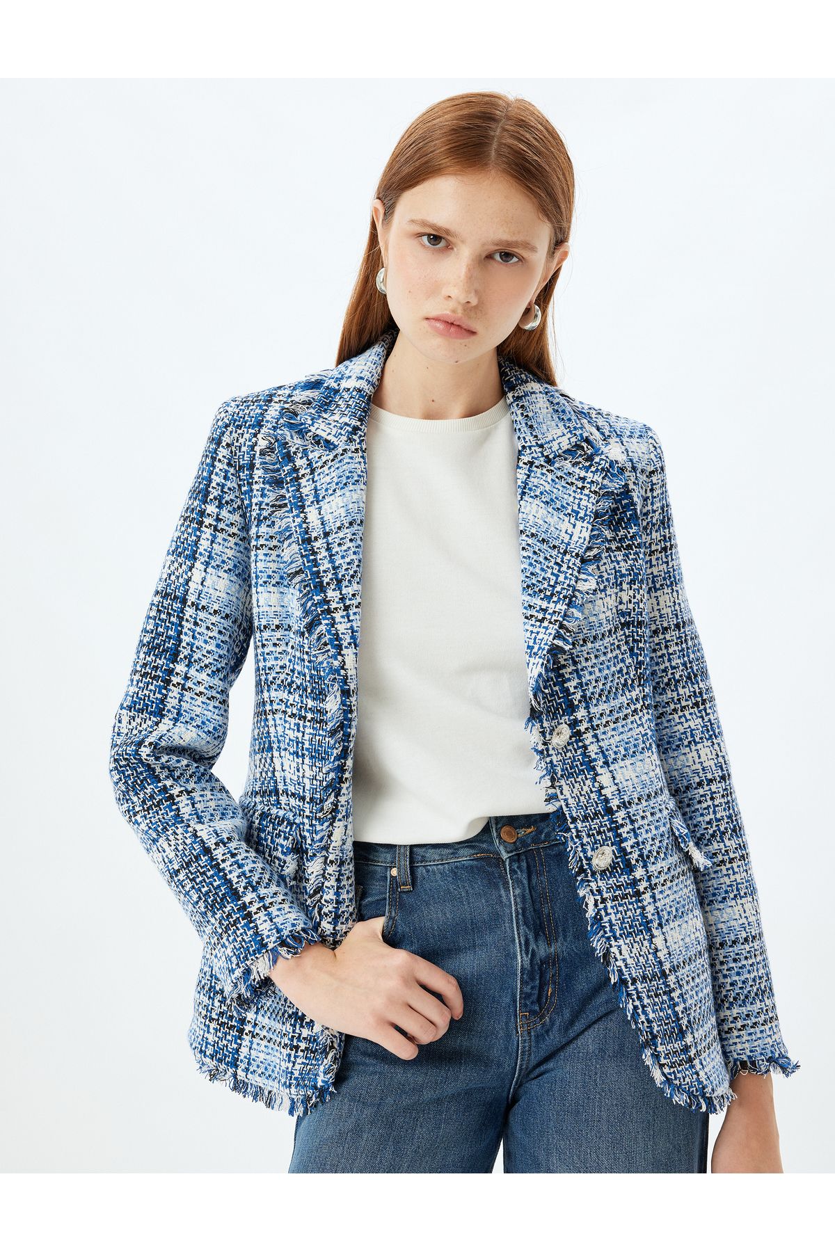 Tüvit Ceket Püsküllü Kruvaze Kapaklı Cep Detaylı Tüvit Ceket Püsküllü Kruvaze Kapaklı Cep Detaylı