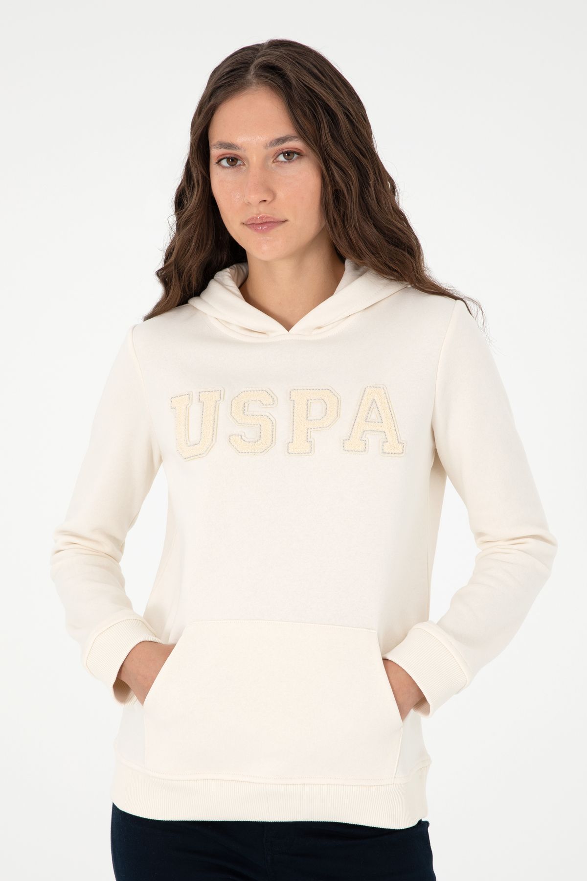 Kadın Krem Basic Kapüşonlu Sweatshirt 50296931-vr071