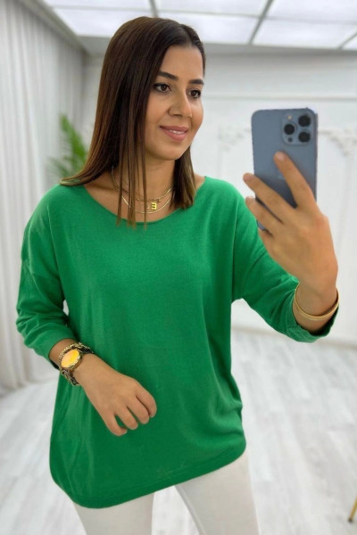 Kadın Yeşil Kayık Yaka Likralı Pamuklu İnce Triko Bluz Kadın Yeşil Kayık Yaka Likralı Pamuklu İnce Triko Bluz