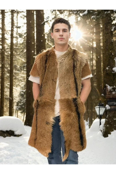 Unisex Kolsuz Uzun Yelek - Kahve Unisex Kolsuz Uzun Yelek - Kahve