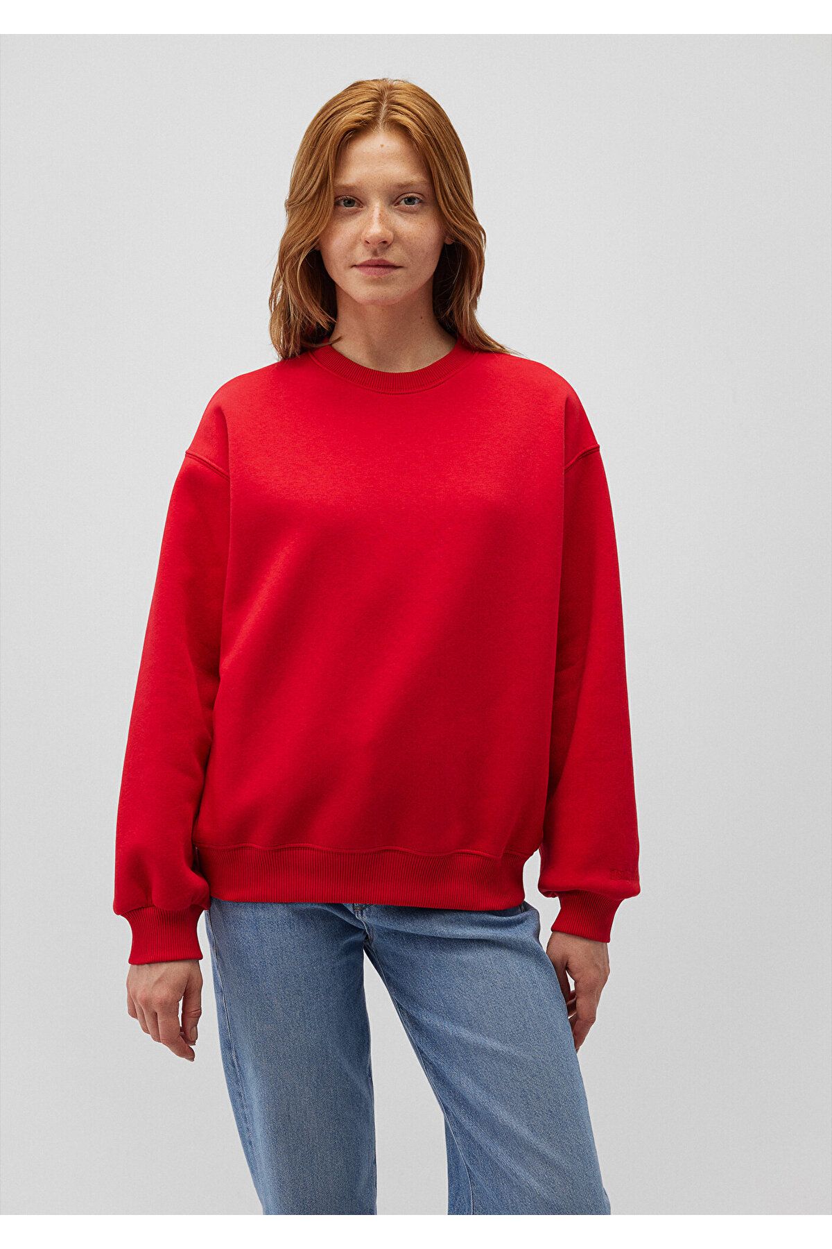 Bisiklet Yaka Kırmızı Basic Sweatshirt 1610198-80791