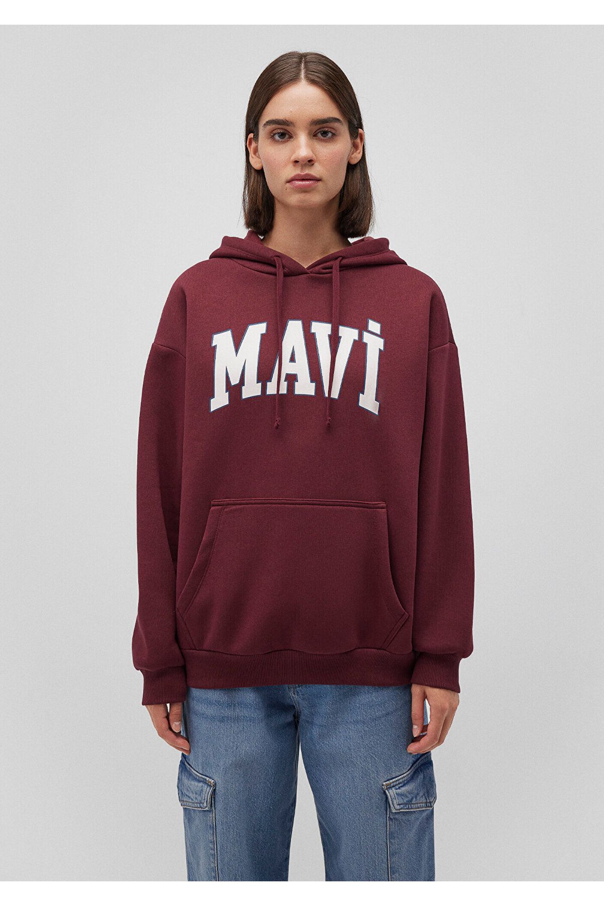 Logo Baskılı Kapüşonlu Bordo Sweatshirt 1600361-85493