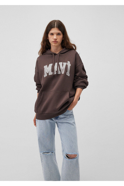 Logo Baskılı Kapüşonlu Kahverengi Sweatshirt 1600361-70222 Logo Baskılı Kapüşonlu Kahverengi Sweatshirt 1600361-70222