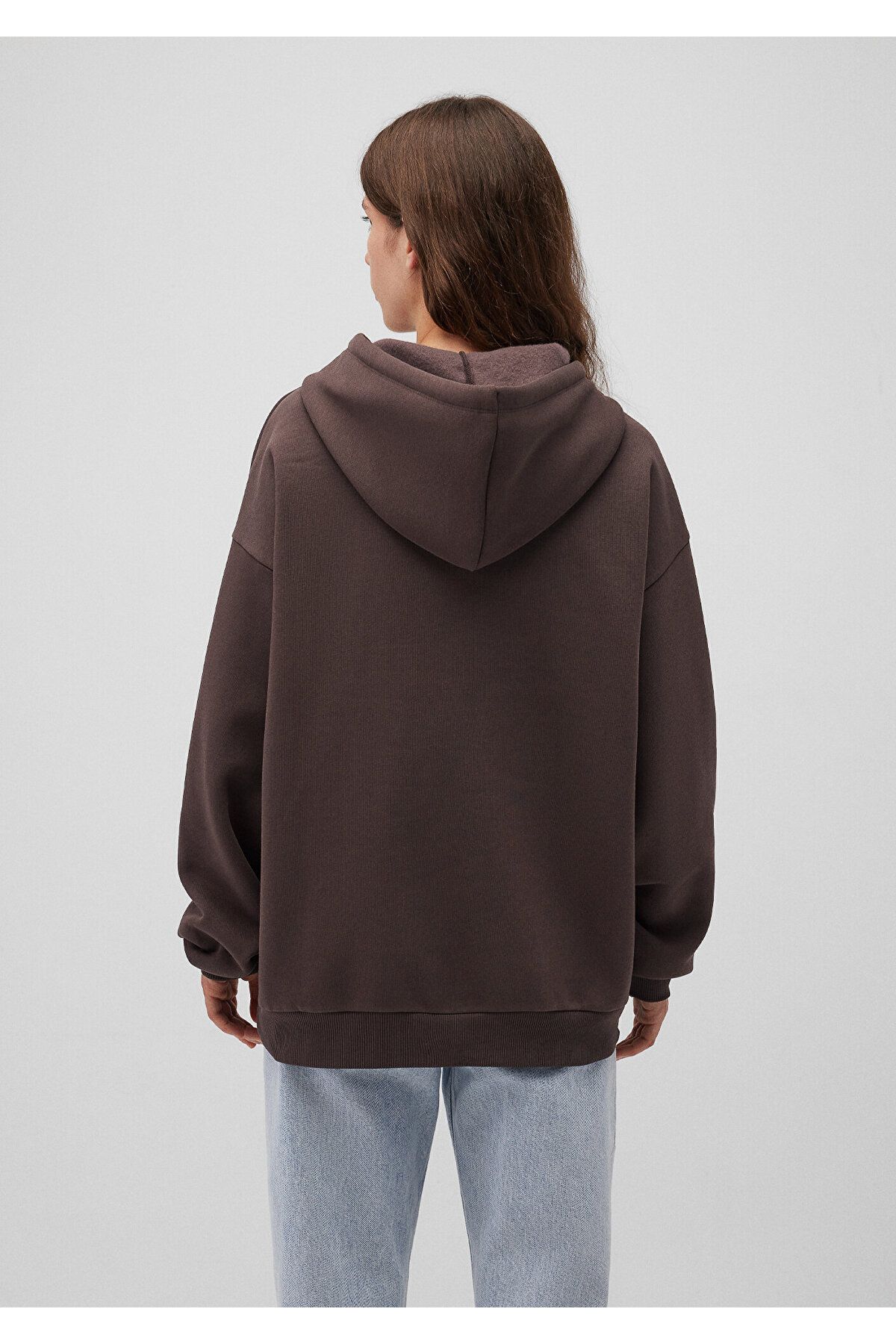 Logo Baskılı Kapüşonlu Kahverengi Sweatshirt 1600361-70222