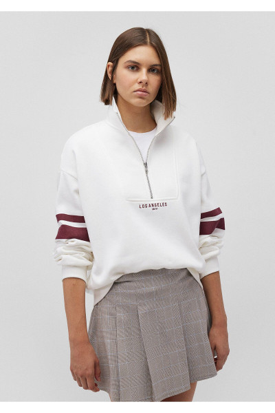 Yarı Fermuarlı Beyaz Sweatshirt 1S10171-70057 Yarı Fermuarlı Beyaz Sweatshirt 1S10171-70057