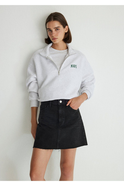 Logo Baskılı Yarı Fermuarlı Gri Sweatshirt 1s10179-85438 Logo Baskılı Yarı Fermuarlı Gri Sweatshirt 1s10179-85438
