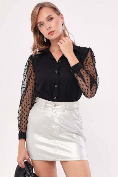 Kadın Siyah Kolları Tül Gömlek ARM-20K001068 Kadın Siyah Kolları Tül Gömlek ARM-20K001068