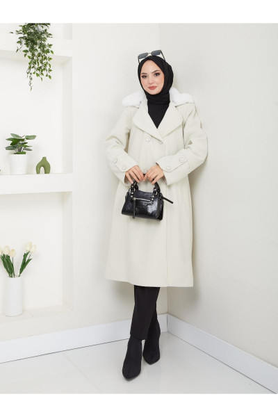 Yakası Kürklü Kaşe Kaban CK-1007 Yakası Kürklü Kaşe Kaban CK-1007