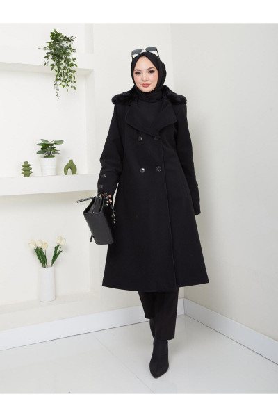 Yakası Kürklü Kaşe Kaban CK-1007 Yakası Kürklü Kaşe Kaban CK-1007