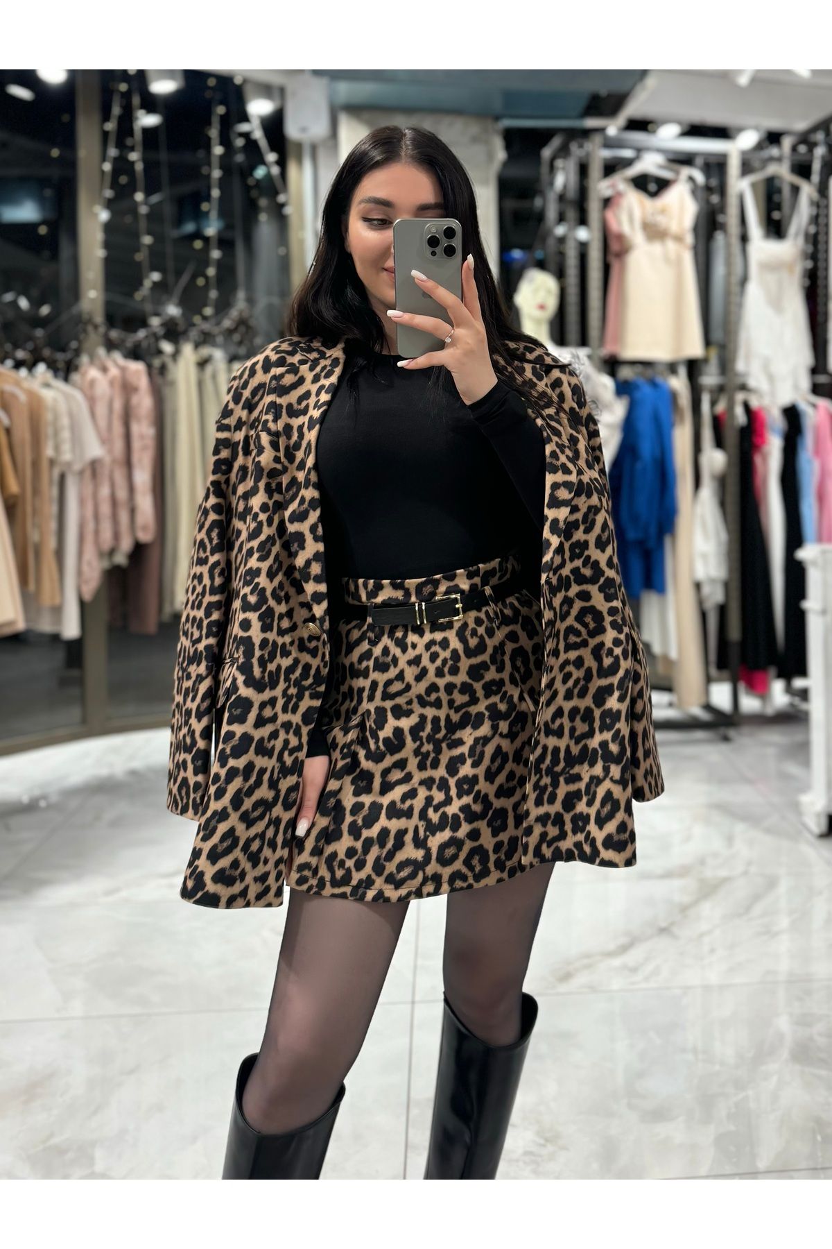 Morni Leopar Desenli Oversize Boyfriend Kesim Blazer