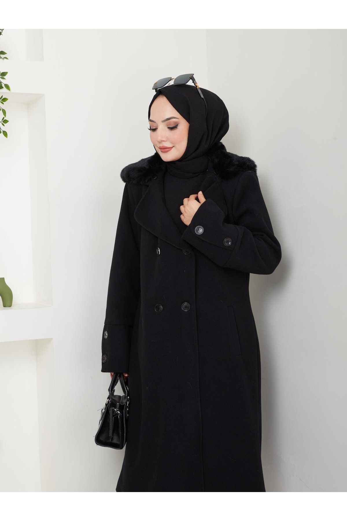Yakası Kürklü Kaşe Kaban CK-1007 Yakası Kürklü Kaşe Kaban CK-1007