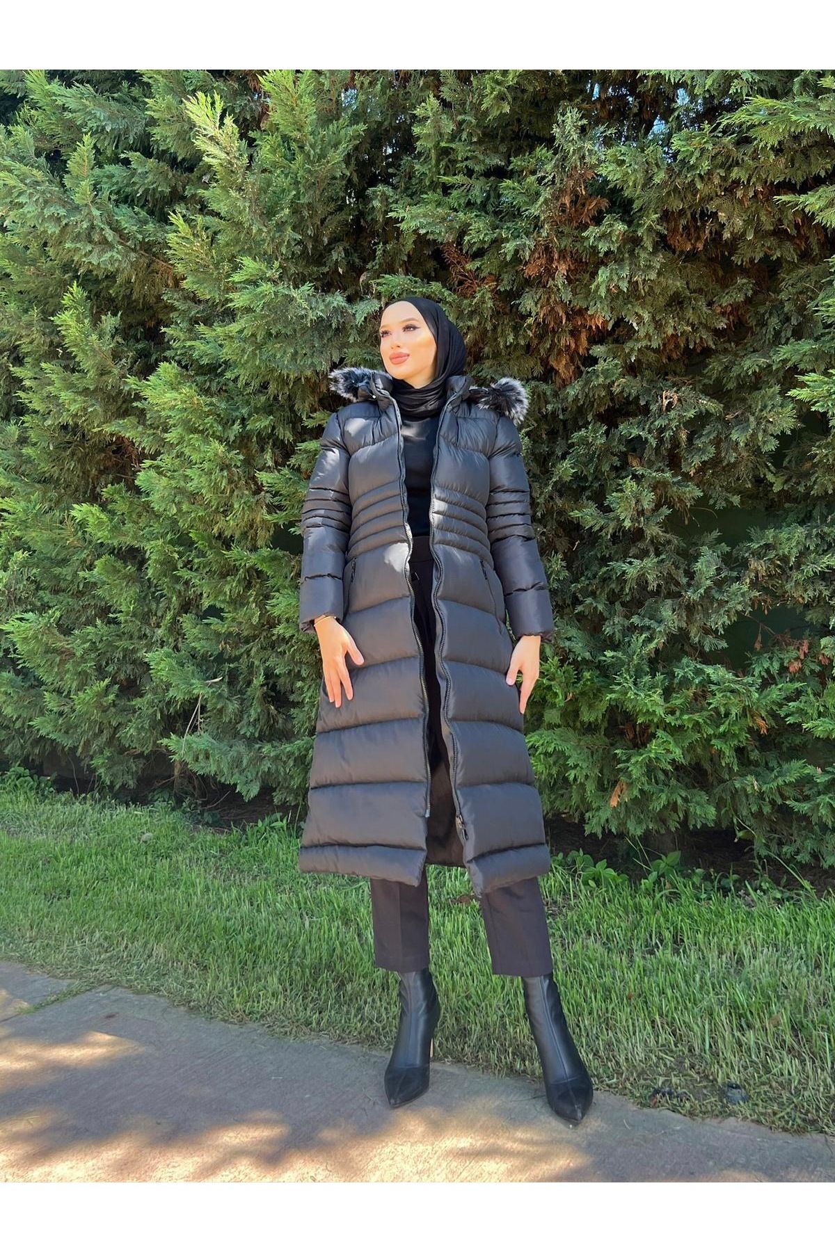Kadın Tesettür Uzun Şişme Mont CK-1008 Kadın Tesettür Uzun Şişme Mont CK-1008