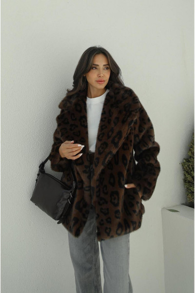 Kahve Leopar Suni Kürk Kaban Kahve Leopar Suni Kürk Kaban