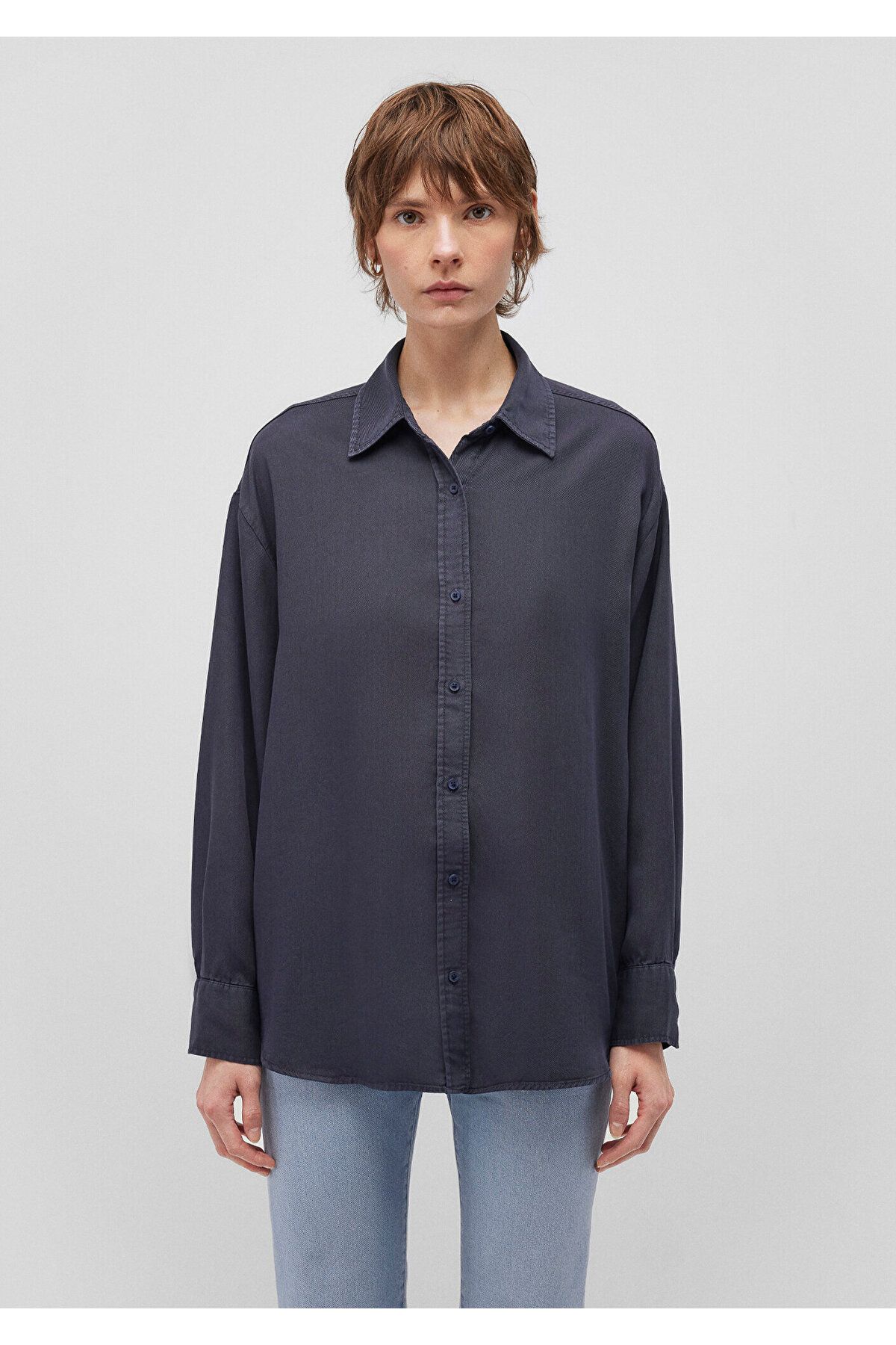 Lux Touch Tencel TM Mavi Lyocell Gömlek Oversize / Geniş Kesim 1210892-85315 Lux Touch Tencel TM Mavi Lyocell Gömlek Oversize / Geniş Kesim 1210892-85315