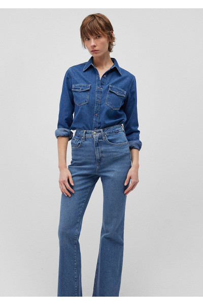 Levin Classic Denim Koyu Mavi Jean Gömlek Fitted / Vücuda Oturan Kesim 1210477-87814