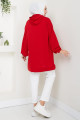 Kanguru Cepli Kapüşonlu Sweatshirt Tunik Kırmızı HM2510 Kanguru Cepli Kapüşonlu Sweatshirt Tunik Kırmızı HM2510