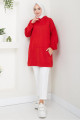 Kanguru Cepli Kapüşonlu Sweatshirt Tunik Kırmızı HM2510 Kanguru Cepli Kapüşonlu Sweatshirt Tunik Kırmızı HM2510