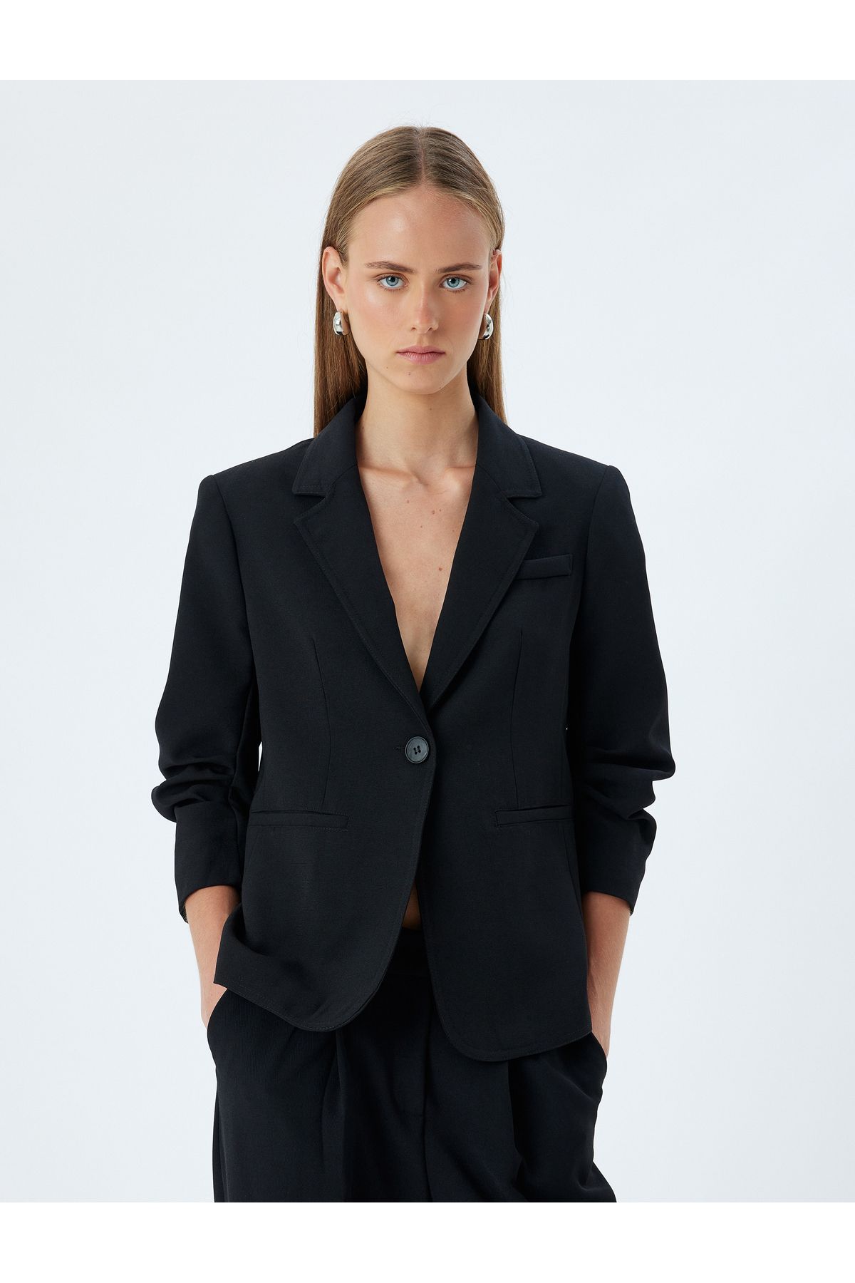 Klasik Blazer Ceket 3/4 Kol Kruvaze Cepli Regular Fit Klasik Blazer Ceket 3/4 Kol Kruvaze Cepli Regular Fit