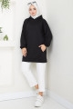 Kanguru Cepli Kapüşonlu Sweatshirt Tunik Siyah HM2510 Kanguru Cepli Kapüşonlu Sweatshirt Tunik Siyah HM2510