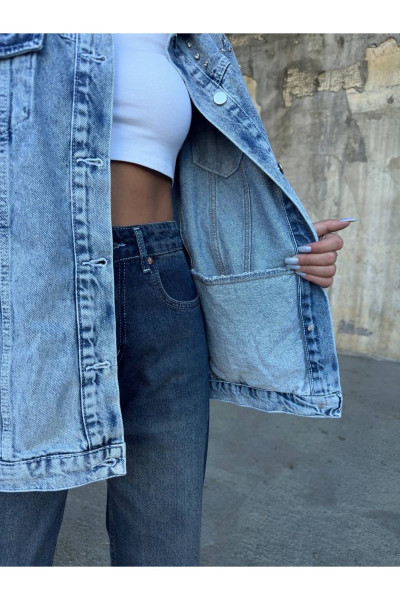 Mavi Taşlı Boyfriend Kot Ceket Mavi Taşlı Boyfriend Kot Ceket