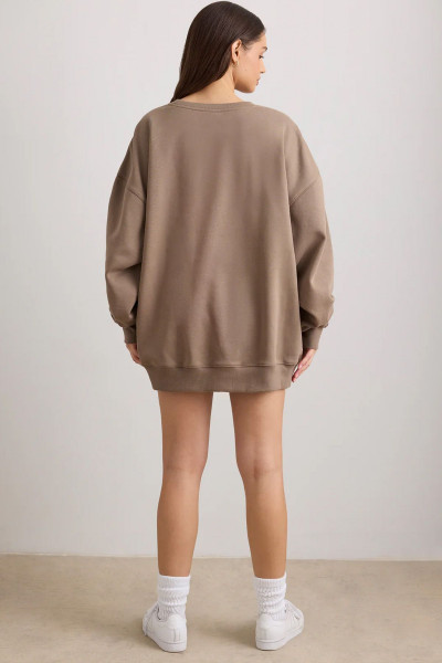 Kadın Oversize Kalın Şardonlu Yumuşak Bisiklet Yaka Sweatshirt Kahve Kadın Oversize Kalın Şardonlu Yumuşak Bisiklet Yaka Sweatshirt Kahve