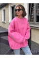 Kadın Bisiklet Yaka İçi Şardonlu, Kışlık Yumuşak Bol Sweatshirt PEMBE