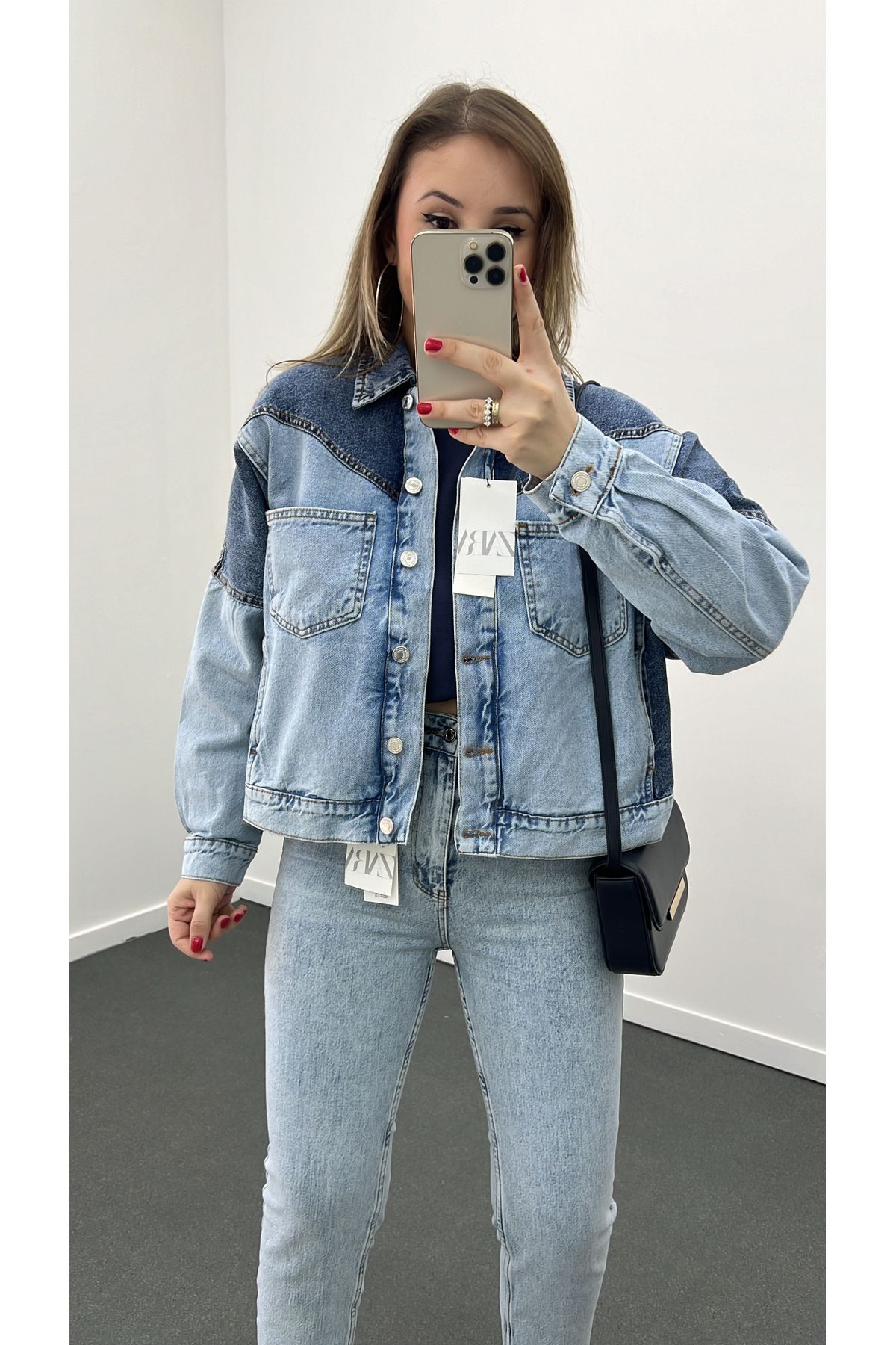 ZR Çift Renkli Denim Kot Ceket ZR Çift Renkli Denim Kot Ceket