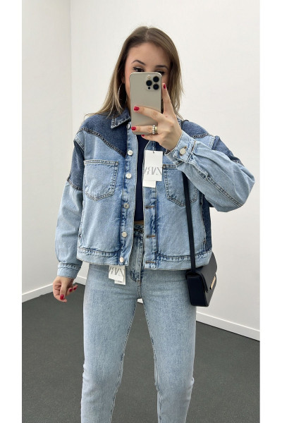 ZR Çift Renkli Denim Kot Ceket ZR Çift Renkli Denim Kot Ceket